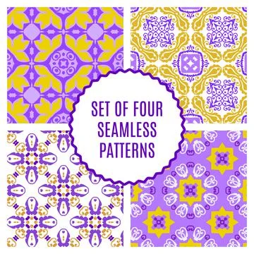 Vector set of four seamless vintage patterns. Stock Illustration