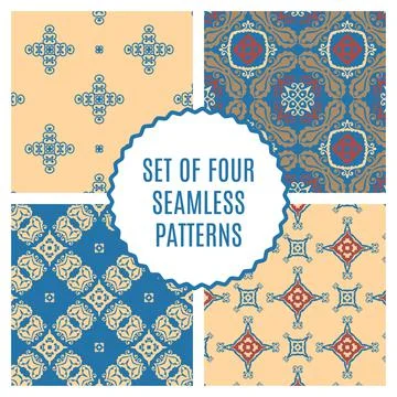 Vector set of four seamless vintage patterns. Stock Illustration
