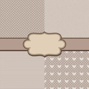 Vector set of four simple textures and vintage ribbon Stock Illustration
