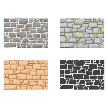 Vector set of four stone wall textures in various colors for architectural Ilustración de archivo