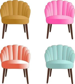 Vector set of four upholstered chairs in bright colors Stock Illustration