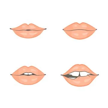 Vector set of four women different beautiful lips. Stock Illustration