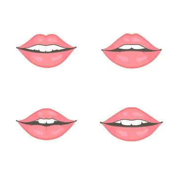 Vector set of four women different beautiful lips. Stock Illustration