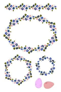 Vector set of frames and borders, stylized folk art flowers and leaves, sprin Stock Illustration
