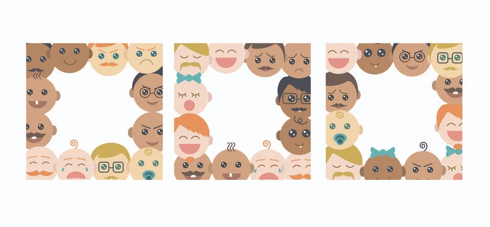 Vector set of frames with different human faces 库存插图