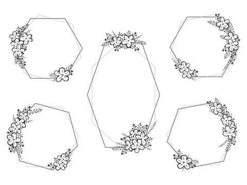 Vector set of frames with hand drawn flowers and floral elements. Decorative  Illustrazione stock