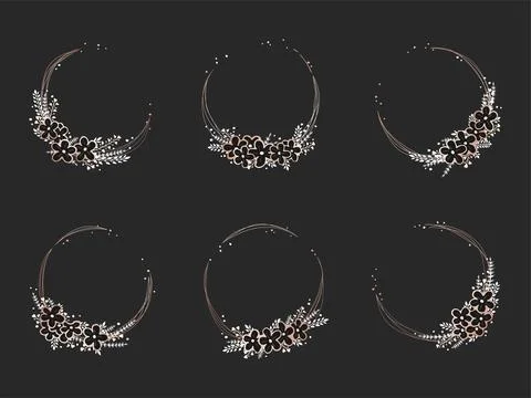 Vector set of frames with hand drawn flowers and floral elements. Decorative  Stock Illustration