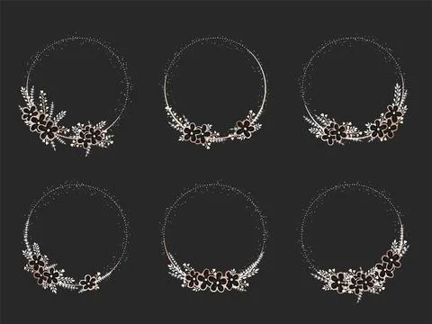 Vector set of frames with hand drawn flowers and floral elements. Decorative Stock Illustration