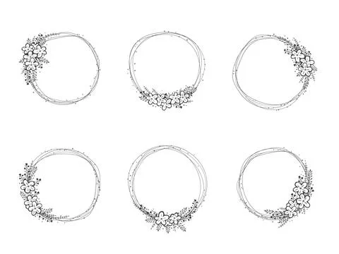 Vector set of frames with hand drawn flowers and floral elements. Decorative  Stock Illustration