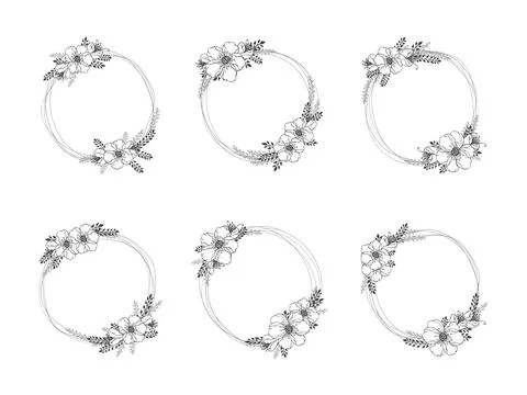 Vector set of frames with hand drawn flowers and floral elements. Decorative  库存插图