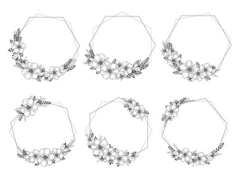 Vector set of frames with hand drawn flowers and floral elements. Decorative  Stock Illustration