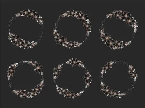 Vector set of frames with hand drawn flowers and floral elements. Decorative  Stock Illustration