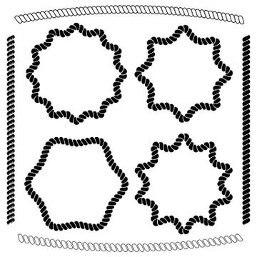 Vector set of frames hexagonal and rounded, simulating nautical rope Stock Illustration