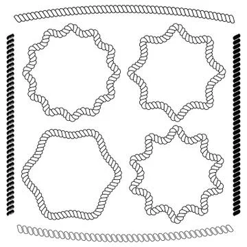 Vector set of frames hexagonal and rounded, simulating marine rope isolated Stock Illustration