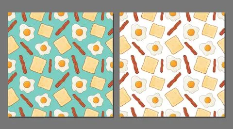 Vector set of fried eggs seamless patterns for healthy food packaging Stock Illustration