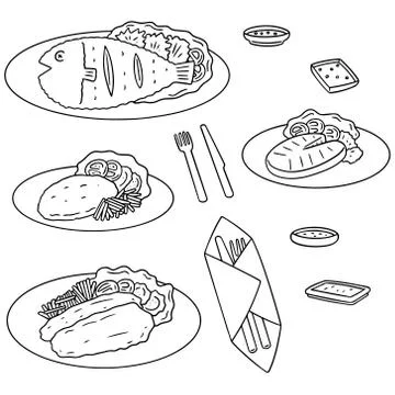 Vector set of fried fish Stock Illustration