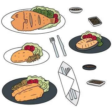 Vector set of fried fish Stock Illustration