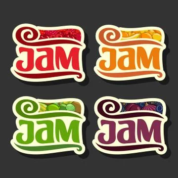 Vector Set of Fruit Jam Labels Stock Illustration