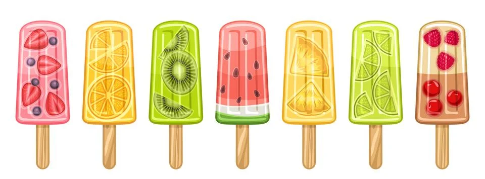 Vector set of Fruit Popsicle Stock Illustration