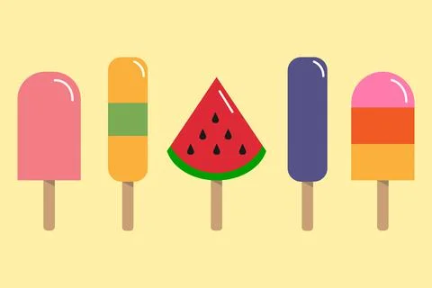 Vector set of Fruit Popsicle with wooden sticks Illustrazione stock