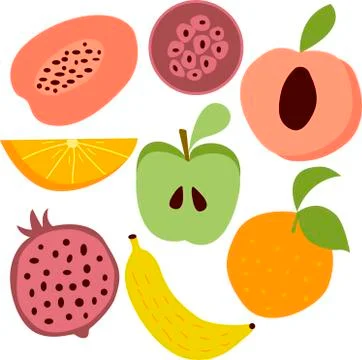 Vector set of fruits on a white background in a flat style. For the design of Stock Illustration