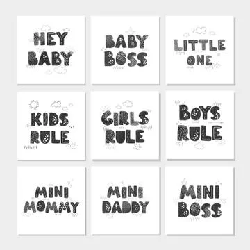 Vector set with fun hand drawn nursery posters with lettering Stock Illustration