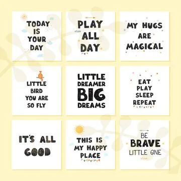 Vector set with fun hand drawn nursery posters with lettering Stock Illustration