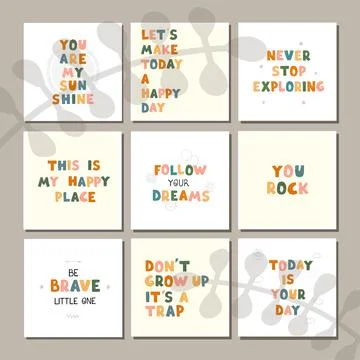 Vector set with fun hand drawn nursery posters with lettering Stock Illustration