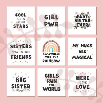 Vector set with fun hand drawn nursery posters with lettering for little girl Stock Illustration