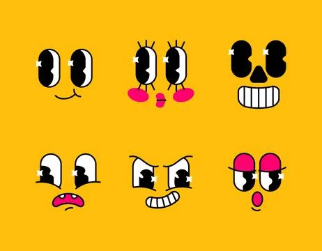 Vector set of funny faces cartoon characters retro 30s. Collection of emoti.. 스톡 일러스트