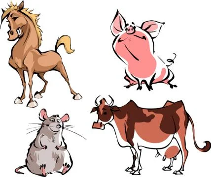 Vector set of funny farm animals Stock Illustration