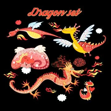 Vector set of funny lovely dragons Illustrazione stock