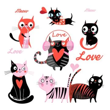 Vector set of funny loving cats Stock Illustration