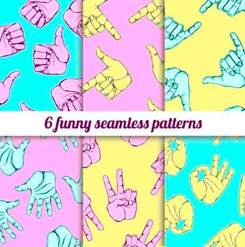 Vector set with funny seamless patterns Stock Illustration