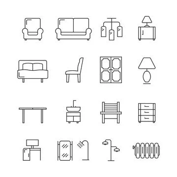 Vector Set of Furniture Vector Line Icons Stock Illustration
