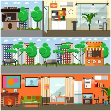 Vector set of gadgets interior concept posters, design elements Stock Illustration