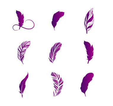 Vector set of gadient feathers logo isolated Stock Illustration
