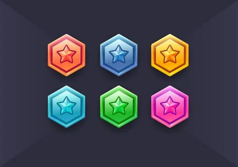 Vector set of games star icon. Military shield badges, game rank insignia Stock Illustration