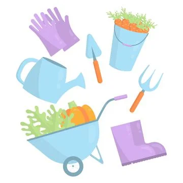 Vector set of garden illustrations in flat style Stock Illustration