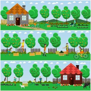 Vector set of gardening concept posters, banners in flat style Stock Illustration