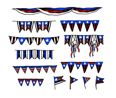 Vector set of garlands of flags in the colors of the American flag. garlands Stock Illustration
