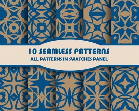 Vector set of geometric seamless patterns for design Stock Illustration