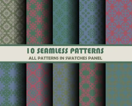 Vector set of geometric seamless patterns for design Stock Illustration