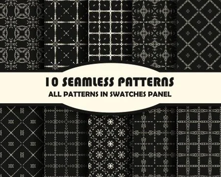 Vector set of geometric seamless patterns for design 스톡 일러스트