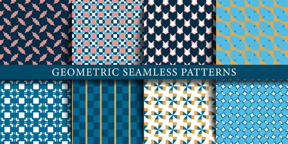 Vector set of geometric seamless patterns, textures, backgrounds. Geometric g Stock Illustration