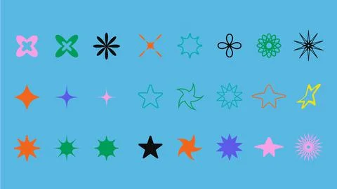 Vector set of geometric shapes with blue background. Y2K Korean style. Stock Illustration