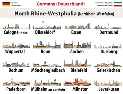 Vector set of Germany state North Rhine- Westphalia largest cities skylines Stock Illustration