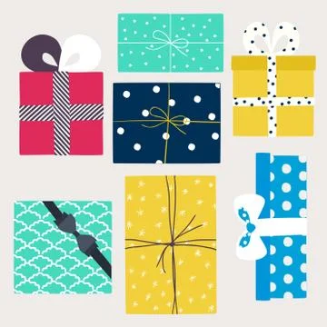 Vector set with gift boxes in crafting paper. Stock Illustration