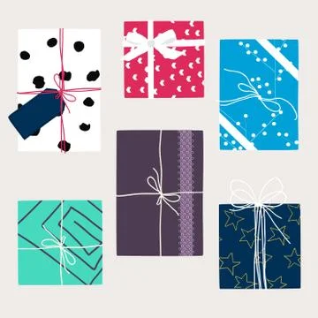 Vector set with gift boxes in crafting paper. Stock Illustration