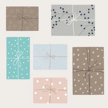 Vector set with gift boxes in crafting paper. Stock Illustration